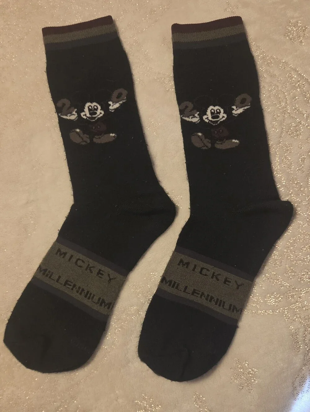Vtg Y2K Mickey Millennium Black Crew Socks - Men's Novelty Socks